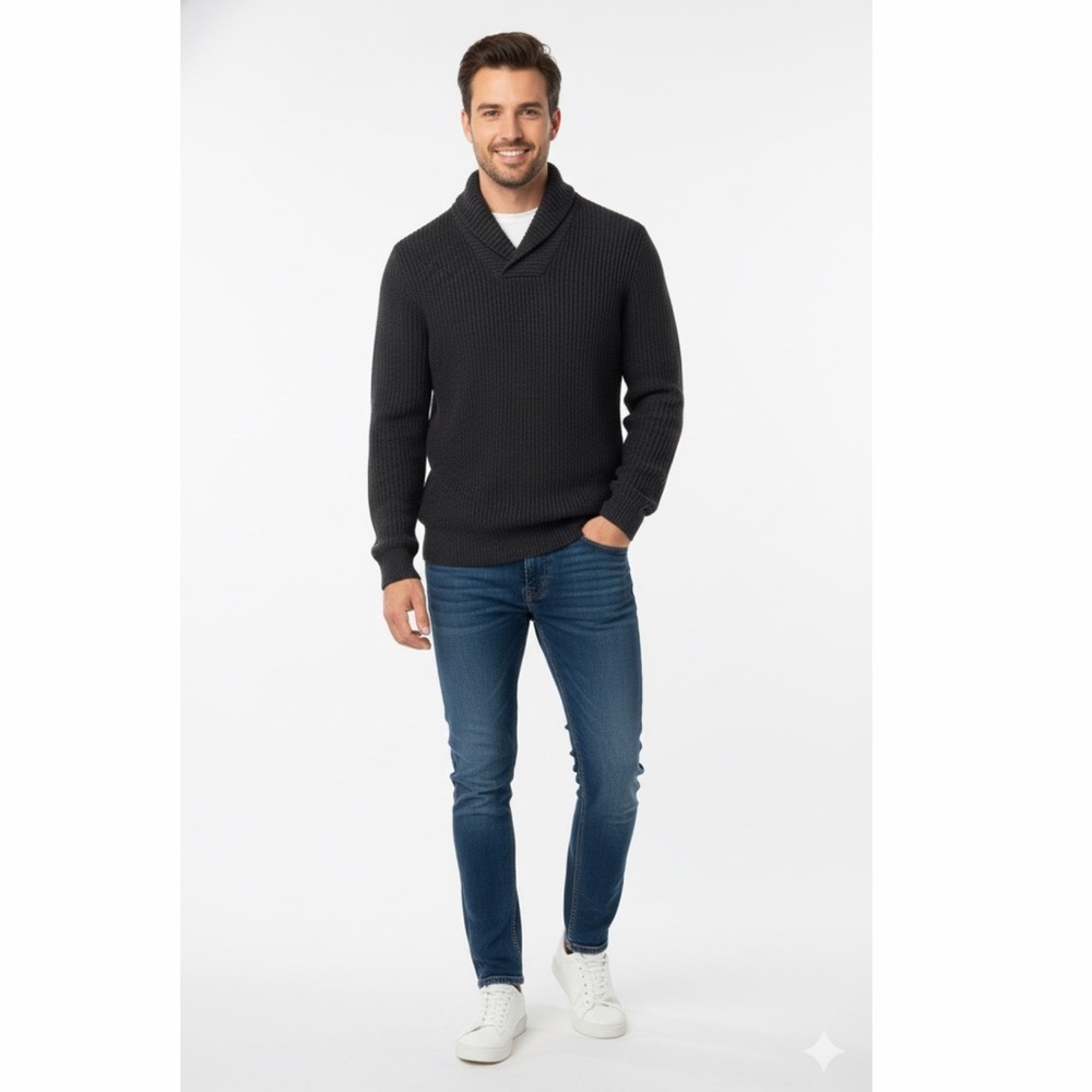 Weatherproof Vintage Men’s Shawl Collar Sweater Charcoal Heather Gray M